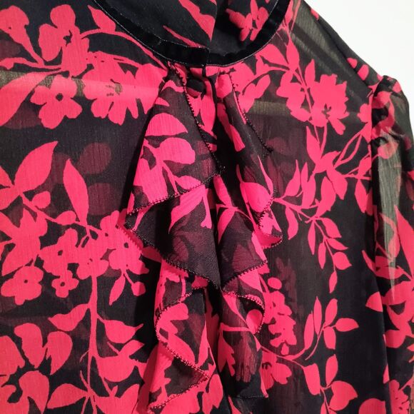 Chicos Blooms Ruffle Front Button Front Blouse-Size 1/US 8-Floral-Sheer-Chic - Picture 4 of 9